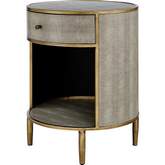 Loretta Side End Table in Gray Faux Shagreen & Antique Gold